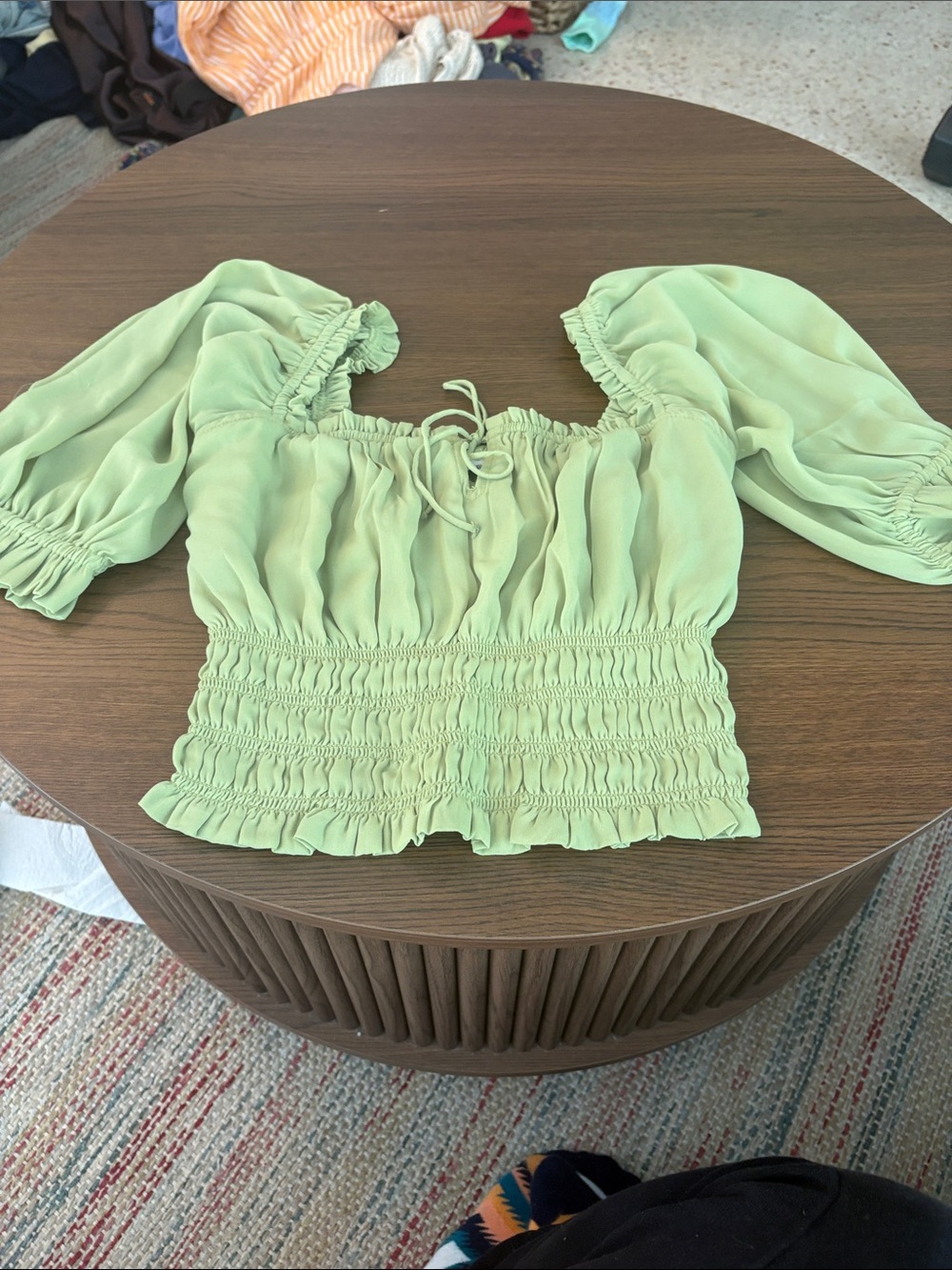 Abercrombie & Fitch Smocked Puff-Sleeve Crop Top - Mint